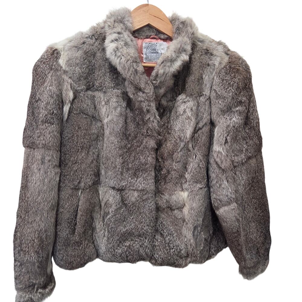 Women's Vintage Chill Chaser Gray Rabbit Fur Jacket, Size Large